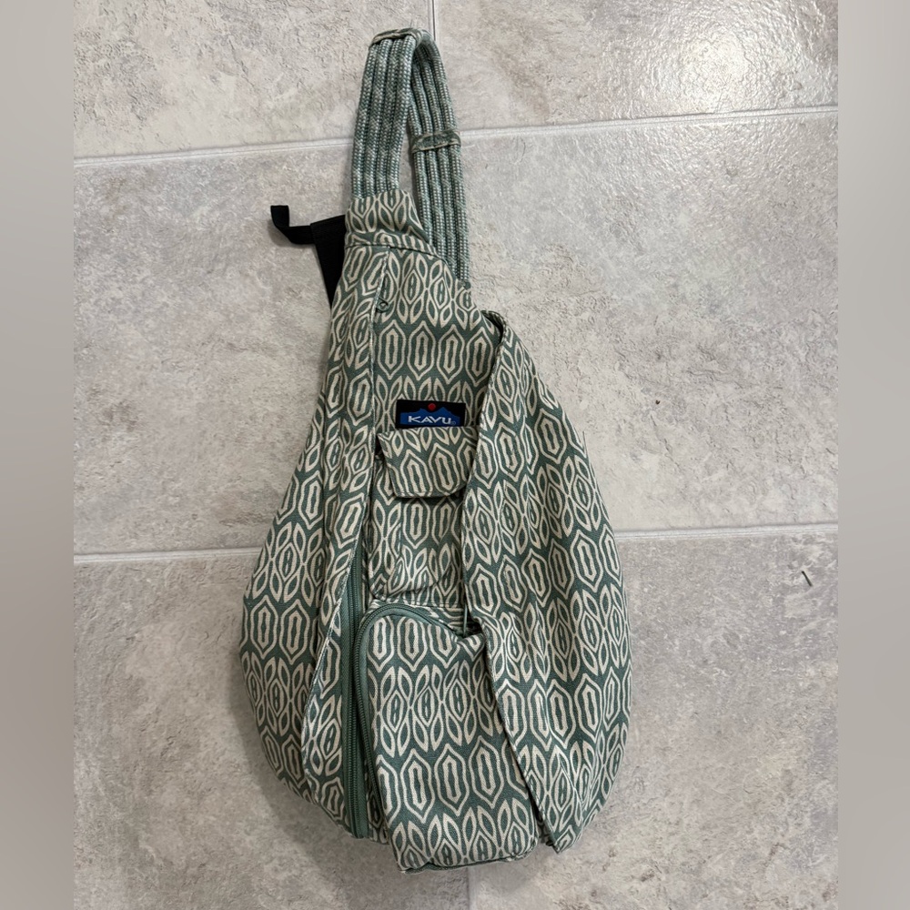 KAVU Green and Cream Geometric Sling Bag